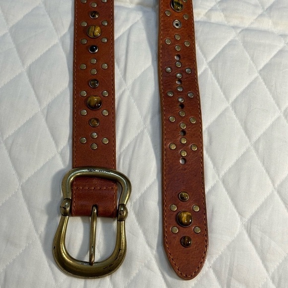 Michael Kors Brown Boho Wide Genuine Leather Beaded Studded Belt Buckle Size L - Picture 10 of 12